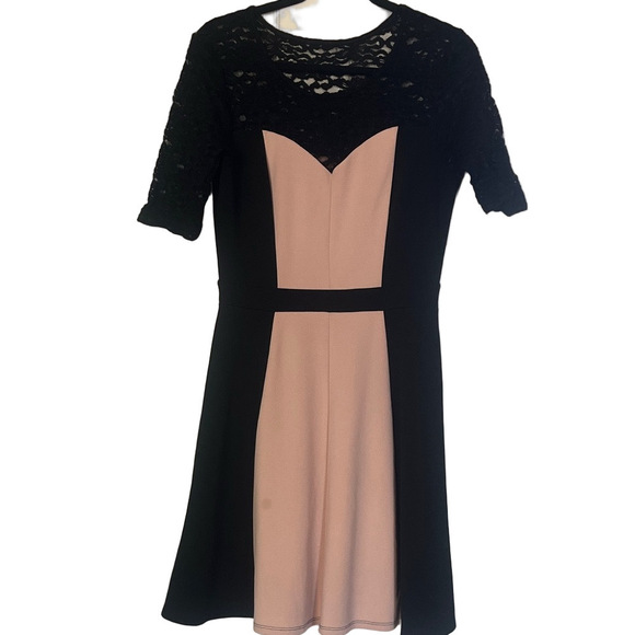 Black and Pink Lace Color Block Dress | Sz 10 - Picture 2 of 7